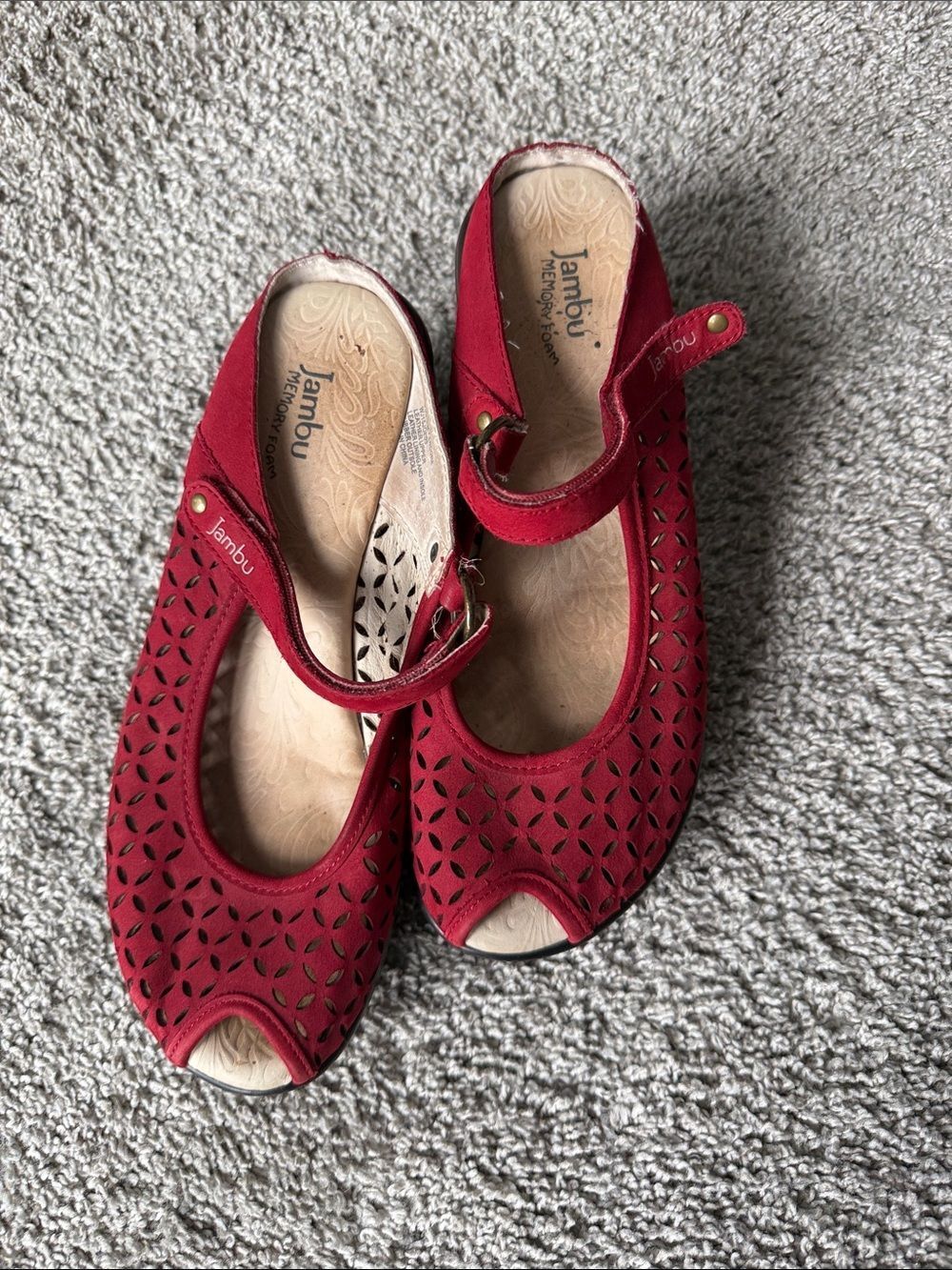 Jambu Red Perforated Mary Jane Flats